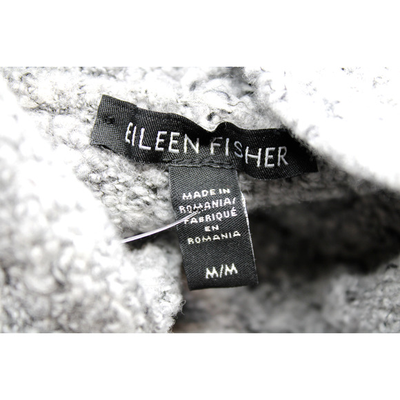 A6 Auth EILEEN FISHER Shrug Wool High Neck Knit Gray Sweater Pullover Size M - Picture 4 of 5
